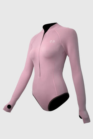 2mm前拉链美背比基尼湿衣 玫瑰粉